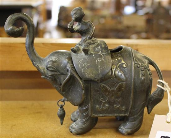 Indian bronze model of a caparisoned elephant, with detachable mahout cover